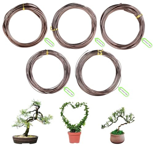 SUPAWAY Basteldraht für Bonsai Aluminium Bonsai Trainingsdraht Draht zum Befestigen von Pflanzen Eloxierter Aluminium-Bonsai-Draht 5 Rollen mit 5 Größen (1/1,5/2 / 2,5/3 mm), Insgesamt 164 Füße