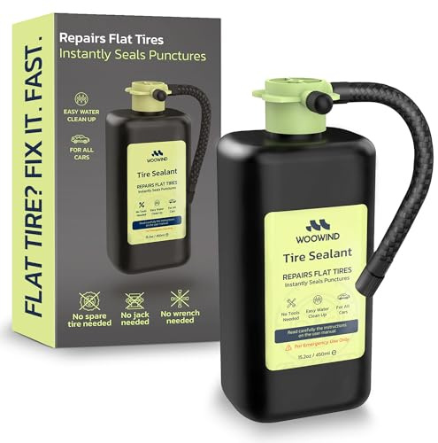Woowind Tire Sealant Pro Reifendichtmittel, Sofort-Reparaturset für Platte Reifen (450 ml) – Dichtet Sofort Reifenpannen bis zu 5 mm für Autos/LKW/SUVs ab, TPMS-sicher, Wetterfest