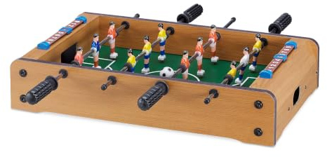 Relaxdays 10022515 Tischkicker, Kinder, Erwachsene, Holz-Optik, robust, Tischfußball, H x B x T: 11 x 51 x 50 cm, grün-braun