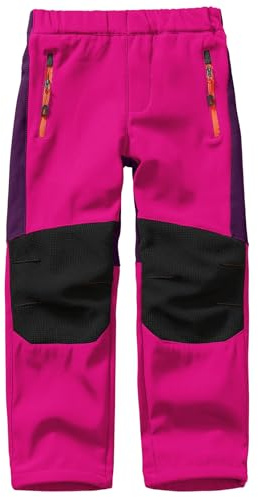yeyity Kinder Softshellhose Skihose Gefüttert Cargohose Wasserdicht Thermohose Jungen Mädchen Schneehose Winter Outdoorhose Wanderhose(16010,Rose-New,XL)