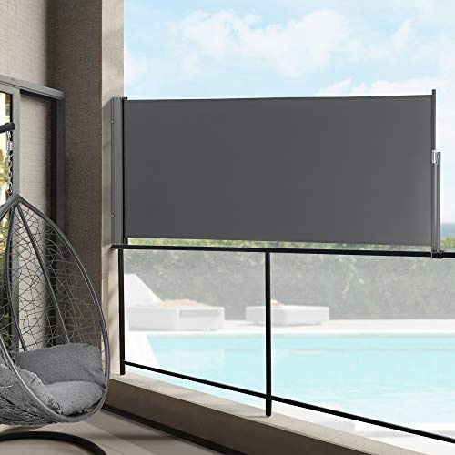 pro.tec Seitenmarkise ausziehbar Mulhacén Balkon Sichtschutz 120 x 300 cm Markise zum Bohren Windschutz Terrasse mit Metallgestell Grau