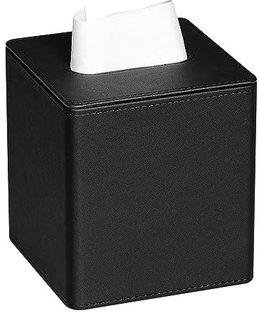 MEIBOOCH Taschentuchbox-Abdeckung, stilvoll, PU-Leder, quadratisch, mit magnetischer Unterseite, für Badezimmer, Schlafzimmer oder Büro (Schwarz)