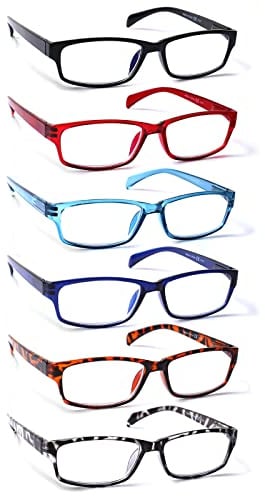 COJWIS Lesebrille 6 Pack herren und Damen Qualität Feder Scharnier Blaulichtfilter Leser Brille(6 Farbe Mischen-2, 2.00)