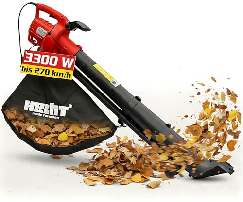 Hecht Laubsauger Elektro – 3300 Watt - Mit Häcksler 10:1 – Großer 45 L Fangsack –Leichte 3,2 kg - 270 km/h - Leichter, Leiser Garten Laub Sauger mit Rädern und Tragegurt