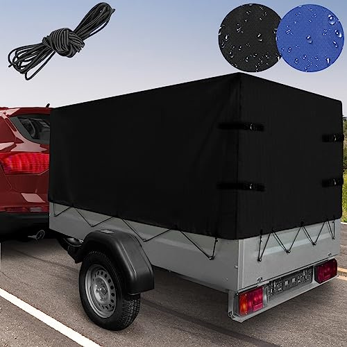 Jago® Hochplane - 2075 x 1150 x 900 mm, Gummigurt, Ösen und Schnallriemen, wasserdicht, Blau/Schwarz - Anhängerplane, Abdeckung, Abdeckplane, Gewebeplane, Plane für Stema PKW Anhänger (Schwarz)