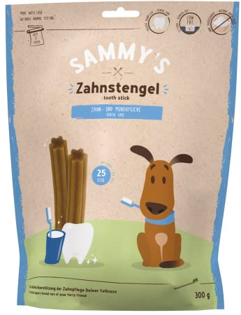 Sammy's Zahnstengel Hunde Zahnpflege-Snack 6 x 300 g | Kaustangen mit fettarmer Rezeptur, 25 kcal pro Stück, tägliche Zahnhygiene, schonend gebacken, Made in Germany