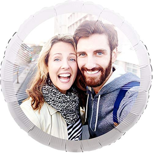Personalisierter Foto-Ballon Rund 55cm Weiß zum Selbst Gestalten mit Helium Gefüllt als Geschenkidee für Hochzeit, Geburtstag, Jahrestag, Valentinstag