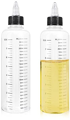 2 Stück Quetschflasche 250ml Squeeze Flasche mit Skala klare Ölspender Flaschen mit Spitzenkappe Mehrzweck Plastikflasche für flüssige Gewürze sauce Öl Soja Essig