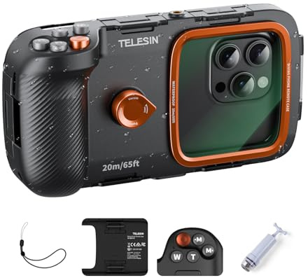 TELESIN Unterwasser Schnorcheln Handyhülle Wasserdicht Tauchen, Universal Unterwasser Foto & Video Tauchen Gehäuse Griff für iPhone 17 16 15 14 13 12 11 Pro Max/XS/X Samsung Galaxy und Mehr Handys