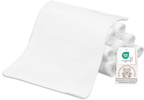 ZOLLNER 10er Set Waschlappen für Babys - in 17x22 cm aus Baumwolle - hautfreundliche Waschhandschuhe - besonders weich und hautsympathisch - waschbar bis 95°C - in weiß