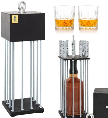 Alcohol Cage – Flaschenkäfig – Schnapsspender mit Gläsern – Alkohol Versteck – Alkohol Geschenke für Männer – Flaschenhalter Schnaps – Schnapsspender mit 2 Gläser