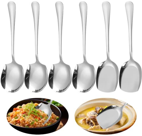 MIUUIPI 6-Teiliges Servierlöffel Set aus Edelstahl mit Langem Griff - Groß Buffet Esslöffel, Salatbesteck für Küche und Esszimmer