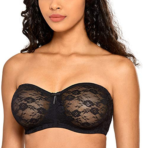 DOBREVA Damen Trägerloser Spitzen BH mit Bügel | Durchsichtig, Dirndl Bandeau BHs, Transparenten Trägern, Multiway, mit Abnehmbaren Trägern