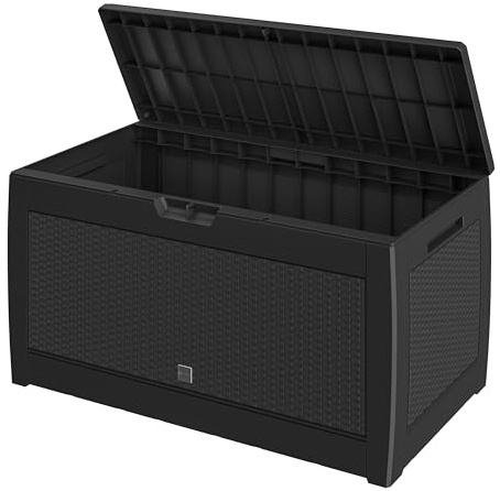 Casaria® Gartenbox Anthrazit UV-beständig 310L Haltegriffe Rollen Terrasse Balkon Wohnzimmer Wintergarten Truhe Auflagenbox 119x48cm Rattan-Optik