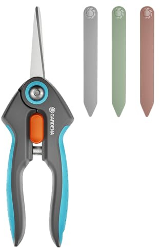 Gardena FreshCut Set: Ernteschere aus rostfreiem Edelstahl zum präzisen Schneiden von Kräutern, Beeren oder Schnittblumen, 47 mm Klinge, inkl. Sicherheitskappe und Kräuterschilder (12212-36)