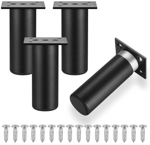 SZSIQI 4 Stück 10cm Möbelfüße, Alulegierung Möbelfüsse, Schrankfüße, Sofabeine, Schrankbeine, Möbelbeine für Stühle Tisch Schrank Schreibtisch Regal Couch Sofa Füße Beine mit Schrauben(Schwarz)