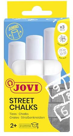 Jovi - STREET CHALKS Set mit 3 superdicken Kreiden für den Boden, weiß | Staubdicht, geeignet für kleine Hände, abwischbar mit Wasser
