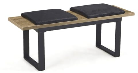 DUBI Möbel Sitzbank LEA, Esszimmerbank 120 cm mit Sitzauflagen gepolstert Holzbank für Esszimmer, Flur, Garderobe mit Metallgestell, Industrial modern Design, Eiche Optik, 11301-120-EIDA
