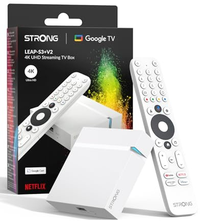 STRONG LEAP-S3+V2 Streaming Smart TV Box 4K UHD, Weiß | 2 GB RAM + 16 GB, SpeicherHDR10+ & Dolby Vision, WiFi 5 & BLE 5, Ethernet-Anschluss (RJ45), Sprachassistent