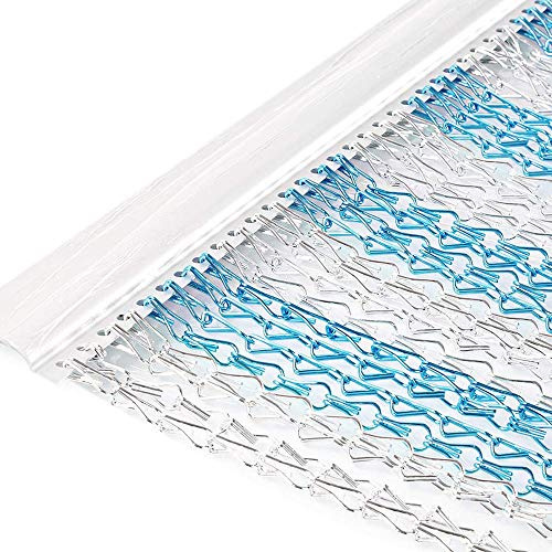 Himifuture 90 x 200 cm Silberfarbener Aluminium-Kettenvorhang Fliegenvorhang Insektenschutzvorhang Schädlingsbekämpfung Vorhang Blau & Silber