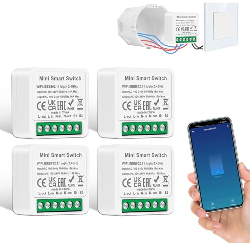 4 PCS CNBINGO Smart Lichtschalter Modul 1 Weg/2 Wege, Mini DIY WLAN Schalter Passt hinter Wandschalter, Smart Switch Kompatibel mit Alexa Echo, Google Home, Smart Life, Neutralleiter Erforderlich