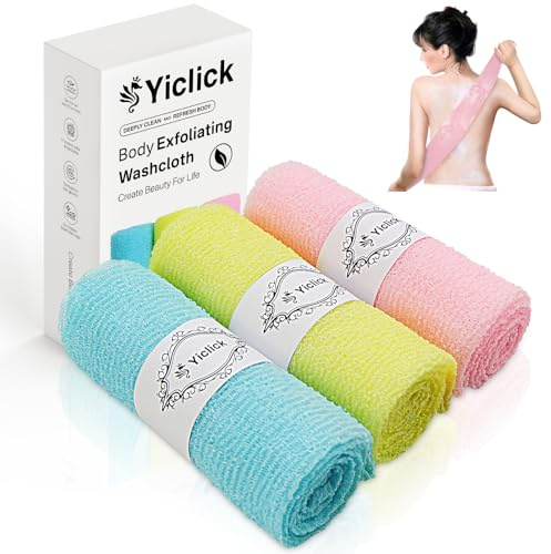 Yiclick Peeling Duschtuch für Körperpeeling und Rücken, Duschschwamm, Luffa Schwamm für Dusche und Bad, Rückenschrubber, Alternative zu Rückenbürste, Peelinghandschuh und Afrikanischer Netzschwamm