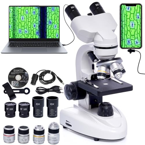 Binokular-Mikroskope, 200X-5000X zusammengesetzte biologische Verbundmikroskope mit 6x Multiplikator, elektronische Okulare & Telefonadapter für Studenten, Erwachsene, Anfänger, Laborunterricht
