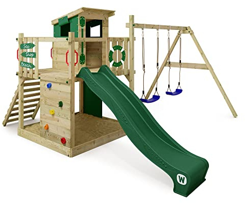 Wickey Spielturm Smart Camp mit Doppelschaukel, grün – aus Holz, für Kinder im Garten