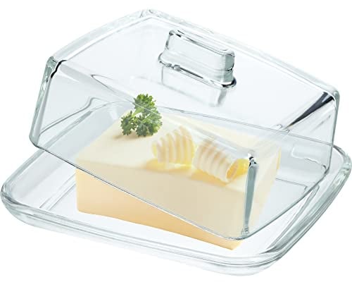 KADAX Butterdose aus Glas, rechteckige Butterglocke, klare Butterschale mit Deckel und Griff, Butterbehälter, Butterschatz, Butterglas, spülmaschinenfest (Transparent)
