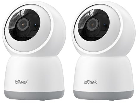 ieGeek 2K 360° WLAN Überwachungskamera Innen, 2,4/5 GHz Hundekamera mit APP | Indoor Kamera mit 15m Nachtsicht, PIR Bewegungserkennung, Auto Tracking, One Touch Patrol, 2-Wege-Audio, Weiß (2 Stück)