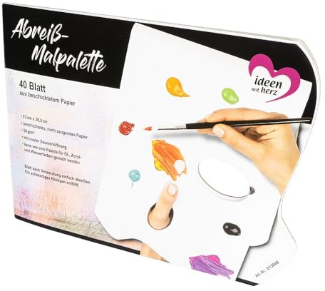 Ideen mit Herz Abreiß-Malpalette | Misch-Palette für Öl-, Wasser- oder Acryl-Farbe | Farbmisch-Platte | praktisch und ohne Reinigung | 23cm x 30,5cm | 50g/m² | 40 Blatt