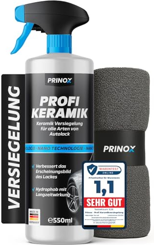 Prinox Profi Keramikversiegelung Auto Set 550 ml inkl. Mikrofasertuch - Keramik Versiegelung für perfekten Glanz mit Versiegelungs-Effekt - Premium Lackversiegelung, Flüssigglas für alle Lacke