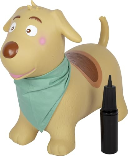 small Foot Hüpftier Hund, aufblasbares Hüpfspielzeug mit Halstuch und Luftpumpe, für drinnen und draußen, bis 50 kg, für Kinder ab 2 Jahren, 12785, Braun