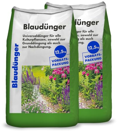 Hamann Blaudünger 25 kg - Sack Volldünger Universaldünger - für eine gesunde Ernährung der Pflanzen - Gründliches Wässern nach der Düngung beschleunigt die Düngewirkung