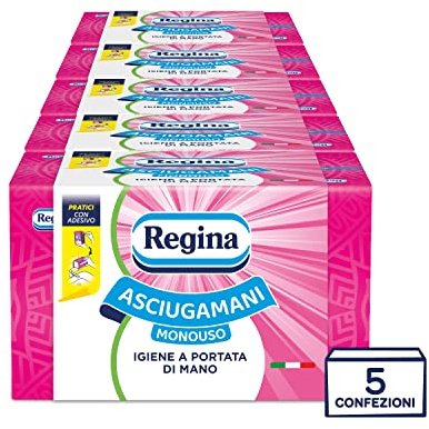 Regina Einweg-Handtücher – 5 Packungen mit je 100 Services, praktische und hygienische Handtücher, 100% FSC-Zellulose, biologisch abbaubar, Spenderverpackung
