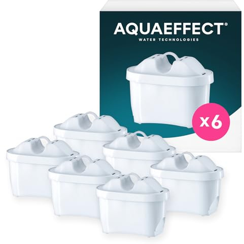 AQUAEFFECT MAX+ Wasserfilter Kartuschen 6 Stück – Filterkartuschen für Wasserfilter Kannen, passend für viele gängige Filterkannen, gegen Kalk & Chlor