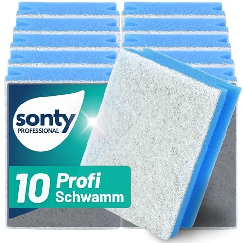 SONTY Putzschwamm kratzfrei blau – 10x Profi Schwämme aus Österreich | Reinigungsschwämme für Fenster, Küche, Bad, Pool, Gastro und Glasflächen | Glas Schwamm 9 x 7 x 4 cm waschbar