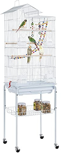 Yaheetech Vogelkäfig Wellensittich Vogelbauer Vogelvoliere Kanarien Käfig mit Vogelspielzeug mit Ständer 46 x 35,5 x 158,5 cm