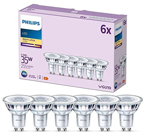 Philips LED Classic GU10 Lampen 6-er Pack (35 W), Reflektor LED Spots mit warmweißem Licht, energiesparende Lampen mit langer Nutzlebensdauer, Warmweiß