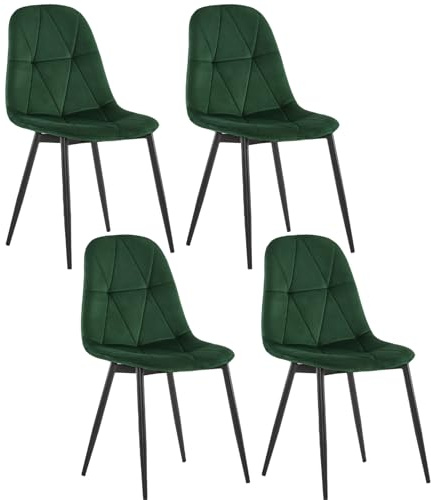 Lestarain Esszimmerstühle 4er Set mit Rückenlehne, für Esszimmer Küche Wohnzimmer, Küchenstühle gepolstert mit Samtbezug, aus Metall, ergonomisches Design, Dunkelgrün