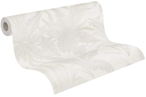 Livingwalls Tapete 396542 mit Palmenblättern in Creme, Beige - hochwertige florale Tapete mit feiner Struktur und Metalliceffekt in Gold - 10,05m x 0,53m - Made in Germany
