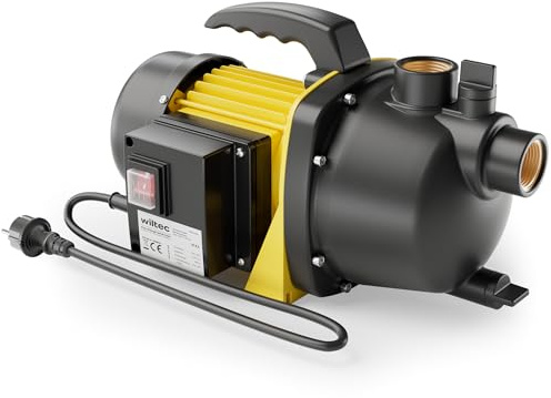 Wiltec Gartenpumpe 3800/h, 1200W, mit Tragegriff & Wasserablassschraube, max. Förderhöhe 48m, für Süßwasser Hauswasserwerk Wasserpumpe Bewässerungspumpe Regenwasserpumpe