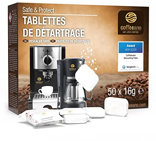 Coffeeano 50 Entkalkungstabletten für Kaffeevollautomaten und Kaffeemaschinen. Entkalkungs-Tabs für Delonghi, Siemens, EQ-Serie, Jura, Krups, Bosch, Miele, Melitta, WMF uvm.