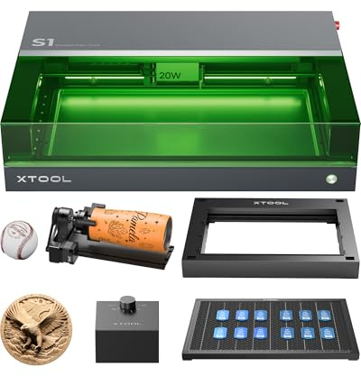 xTool S1 20W Laser Graviermaschine, Geschlossene Laser Gravur, Rotary Kit | 600 mm/s Arbeitsgeschwindigkeit, 498 x 333 mm Arbeitsbereich, große Projektfläche, effiziente Bearbeitung mehrerer Motive