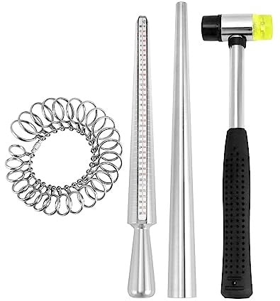 QWORK® 4 Stück Ringgrößenwerkzeug, Ringmesser Messen, Gummihammer, Werkzeug zur Ringherstellung