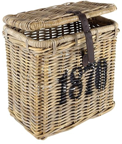 Kobolo Aufbewahrungskorb aus Rattan mit Deckel - 39x27x40 cm - grau - geflochtener Universalkorb für Wäsche, Spielzeug & Decken - dekorativer Wäschekorb im Landhaus- & Shabby-Chic-Stil