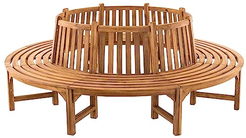 CLP Baumbank Novum - Rundbank aus massivem Teakholz - 360° Gartenbank mit Rückenlehne - naturbelassen | Farbe Teak Größe 250 cm