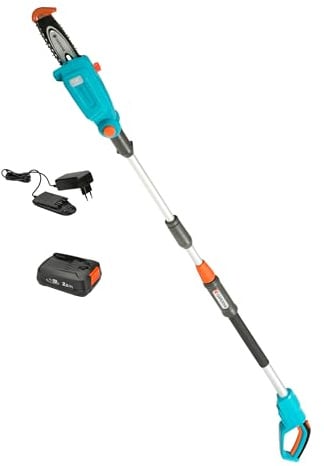 Gardena Akku-Teleskop-Hochentaster TCS 20/18V P4A Ready-To-Use Set: Teleskopgriff, Reichweite bis 4 m, Schneidunterstützung, Abwinkelbarer Schneidkopf, Kabellos (14770-20)