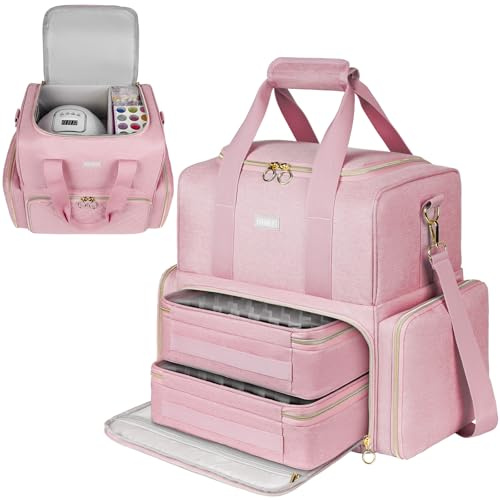 Nagellack Organizer Tasche,Doppelschichtige Nagellack Aufbewahrung Tasche für 80 Flaschen (15 ml) und eine Nagellampe,Groß Schminkkoffer mit Aufbewahrungsfächern,Nagellack Organizer,Rosa