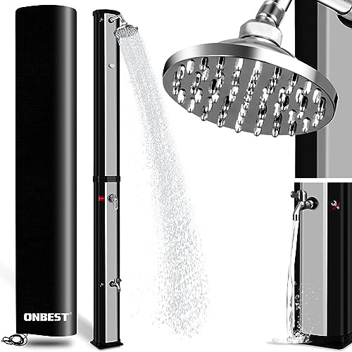 Onbest Solardusche 35 L – Gartendusche mit Wasserhahn | Outdoor Solar Shower für Garten, Balkon & Pool mit Thermometer, Warm-Kalt-Regler, Regenschutz und bis 60°C